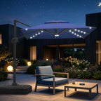 Cantilever Umbrella with Integrated Solar LED Bead Lights for Patios, Poolside Lounging & Garden Evenings