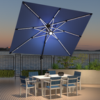 LED Cantilever Umbrella with Integrated Ribline Lighting for Outdoor Dining, Poolside Lounging & Garden Evenings