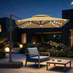 Cantilever Umbrella with Integrated Solar LED Bead Lights for Patios, Poolside Lounging & Garden Evenings