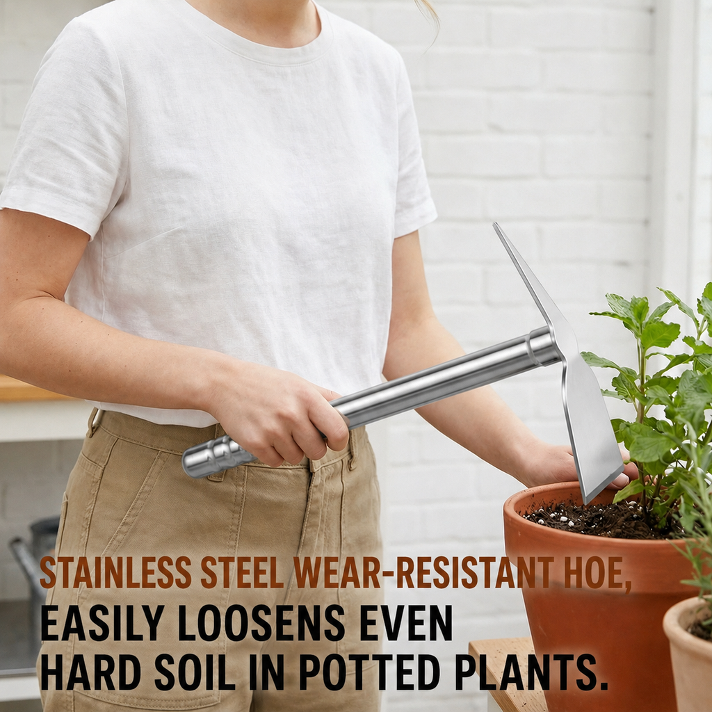 Stainless Steel Garden Hoe & Weeding Rake – Dual-Purpose Hand Cultivator Tool for Planting, Loosening Soil & Removing Weeds