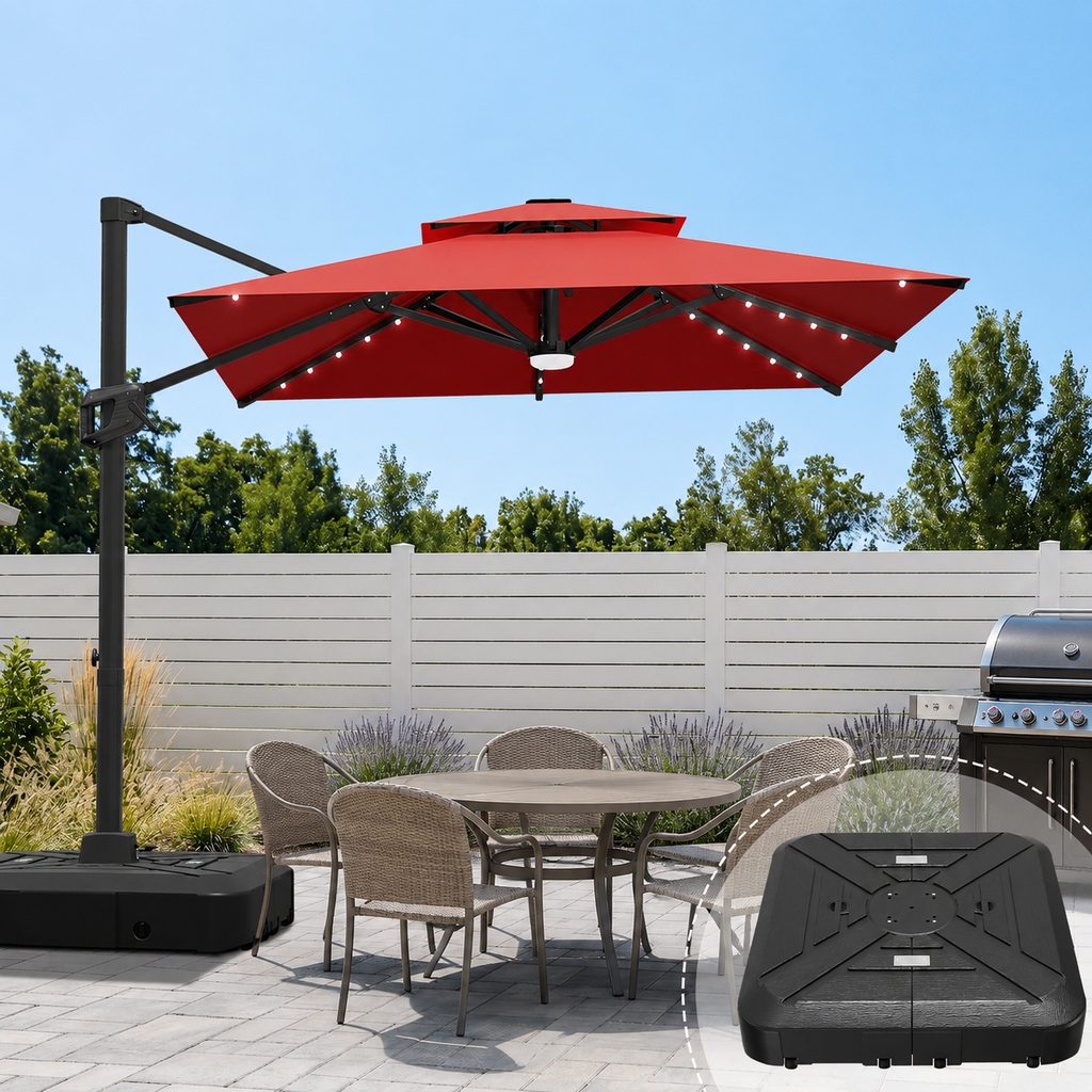 Cantilever Umbrella with Integrated Solar LED Bead Lights for Patios, Poolside Lounging & Garden Evenings
