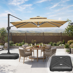 LED Cantilever Umbrella with Integrated Ribline Lighting for Outdoor Dining, Poolside Lounging & Garden Evenings