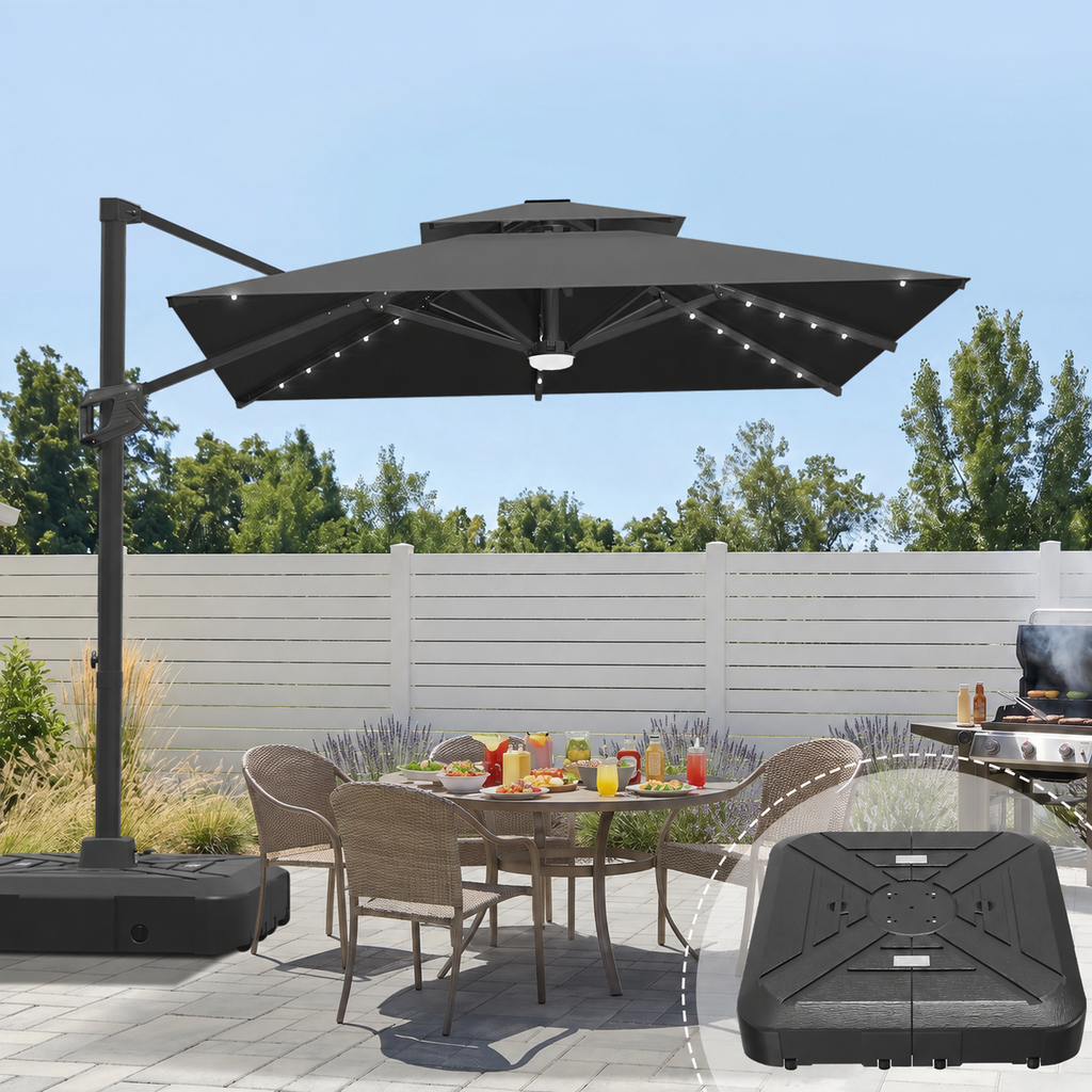 Cantilever Umbrella with Integrated Solar LED Bead Lights for Patios, Poolside Lounging & Garden Evenings