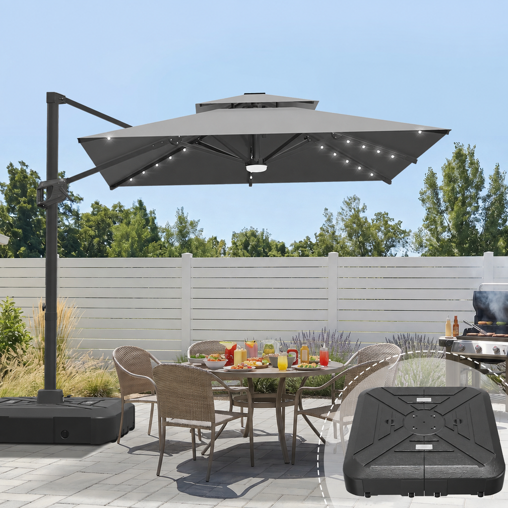Cantilever Umbrella with Integrated Solar LED Bead Lights for Patios, Poolside Lounging & Garden Evenings