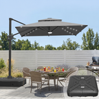 Cantilever Umbrella with Integrated Solar LED Bead Lights for Patios, Poolside Lounging & Garden Evenings