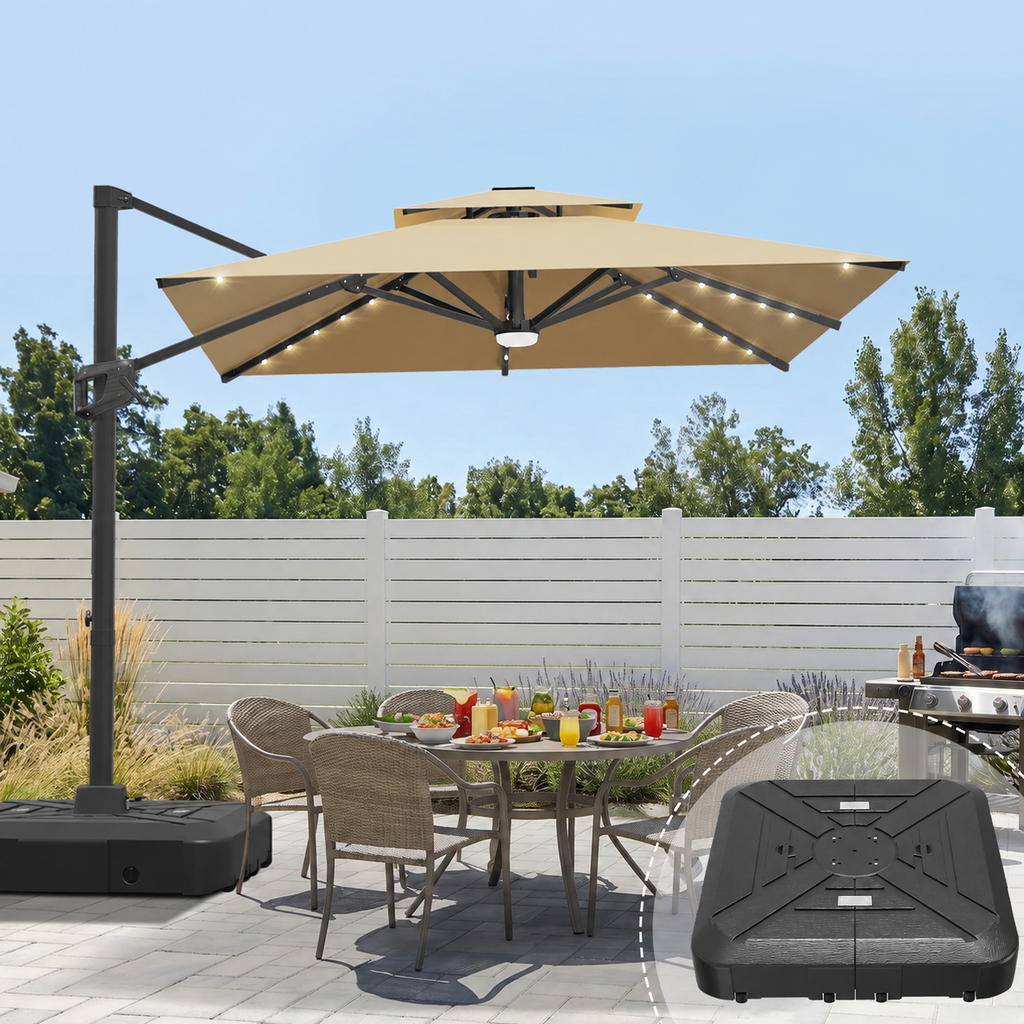 Cantilever Umbrella with Integrated Solar LED Bead Lights for Patios, Poolside Lounging & Garden Evenings