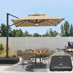 Cantilever Umbrella with Integrated Solar LED Bead Lights for Patios, Poolside Lounging & Garden Evenings