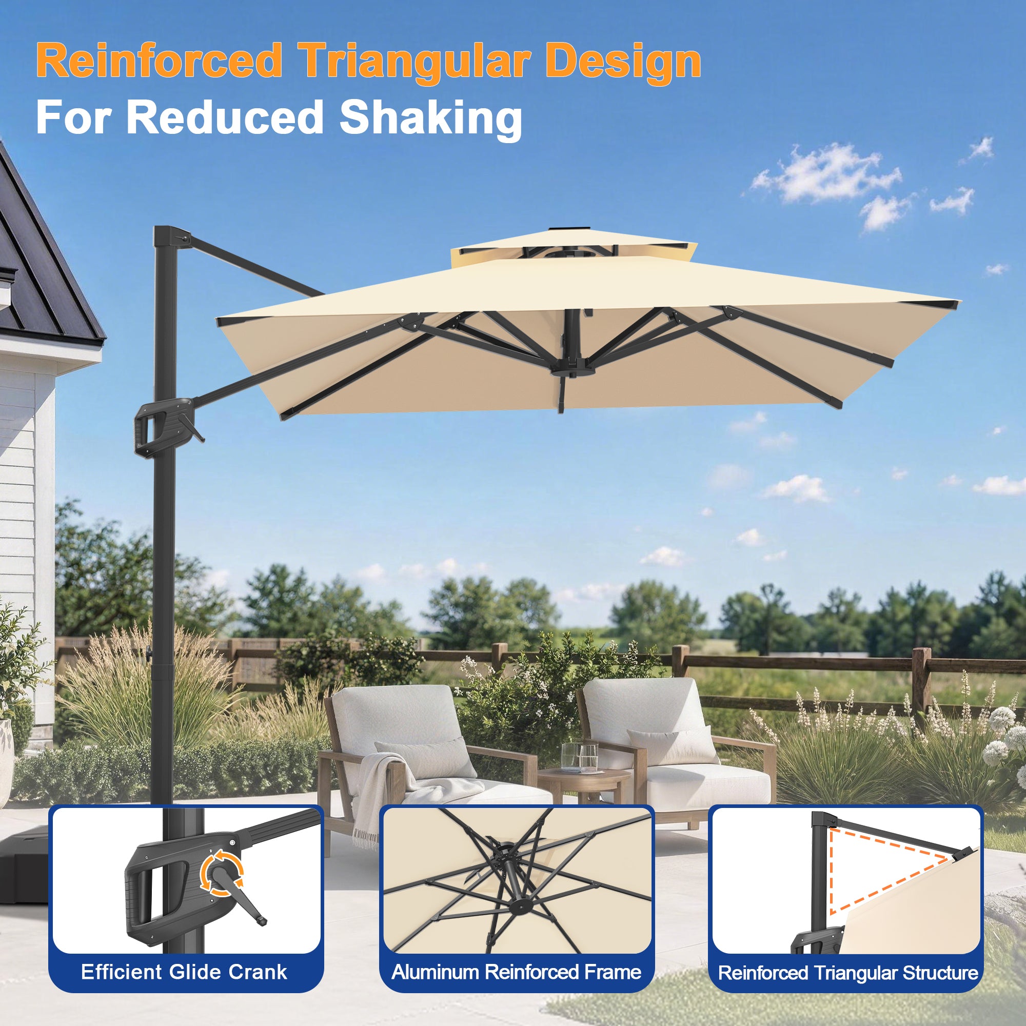 Heavy-Duty Cantilever Umbrella with Cross Base — Powder-Coated Aluminium Frame for Garden, Patio & Poolside