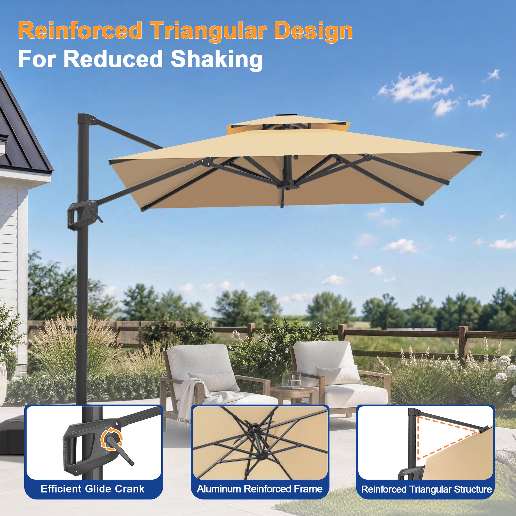 Heavy-Duty Cantilever Umbrella with Cross Base — Powder-Coated Aluminium Frame for Garden, Patio & Poolside