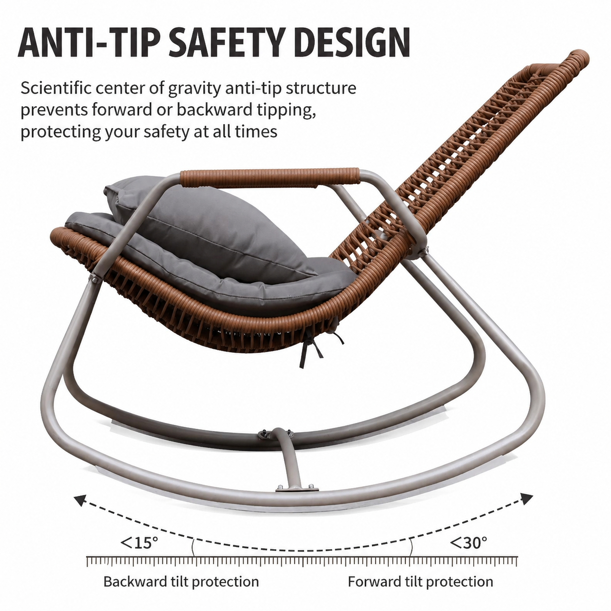 Outdoor Rattan Rocking Chair – Comfortable Single Recliner Chair for Patio, Balcony, Living Room & Garden